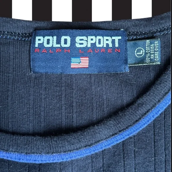 Vintage Polo Ralph Lauren Sport Top Ribbed Knit Crewneck 90s Blue Size L Cotton - Picture 4 of 8